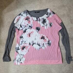 Apt. 9 Pink and Gray Floral Long Sleeve Top